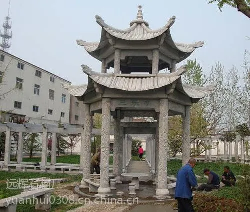 石亭子价格 园林休闲石材亭子长廊 别墅小区装饰石材凉亭子