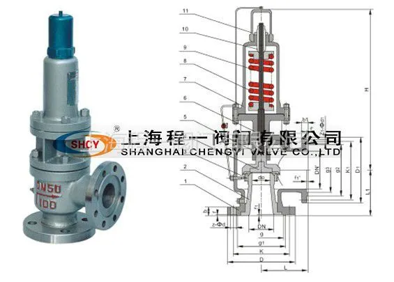 供应上海程一阀门A40Y-16C铸钢带散热器弹簧全齐式安全阀A40Y-16C全齐式安全阀