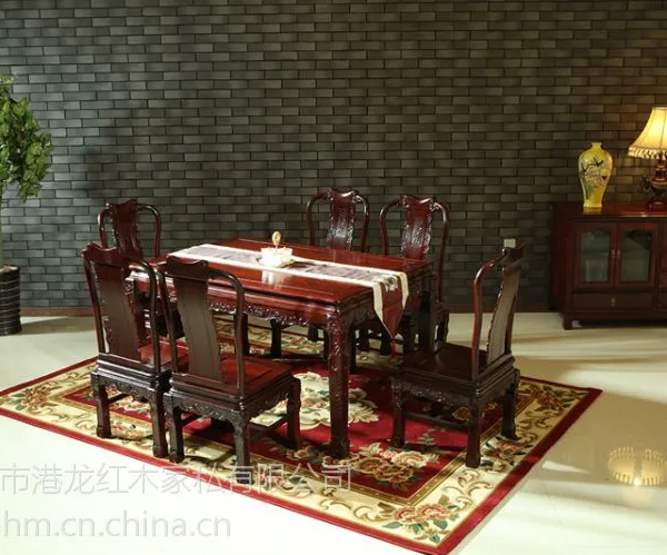 港龙红木非洲酸枝木餐桌客厅餐桌椅子组合红木古典中式