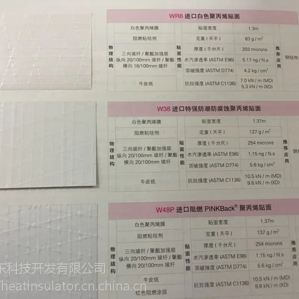 供应W38欧文斯科宁owens corning进口聚丙烯特强防潮防腐保护层玻璃棉