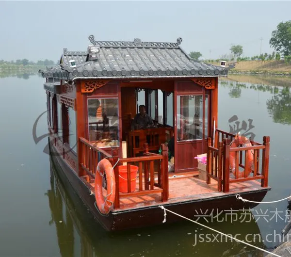 10米木质观光船 杏花村旅游船 景区画舫木船 农家乐餐饮船 电动休闲船