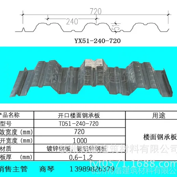 供应开口楼承板 钢承板YX51-240-720