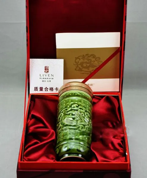 西安乾唐轩活瓷养生杯 大乾坤绿釉活瓷茶杯 送老人节日礼品杯