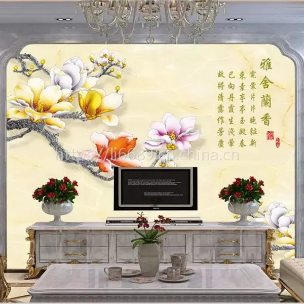 玉兰亭壁画壁布定制 大型壁画电视沙发背景墙个性定制 东莞壁画厂家