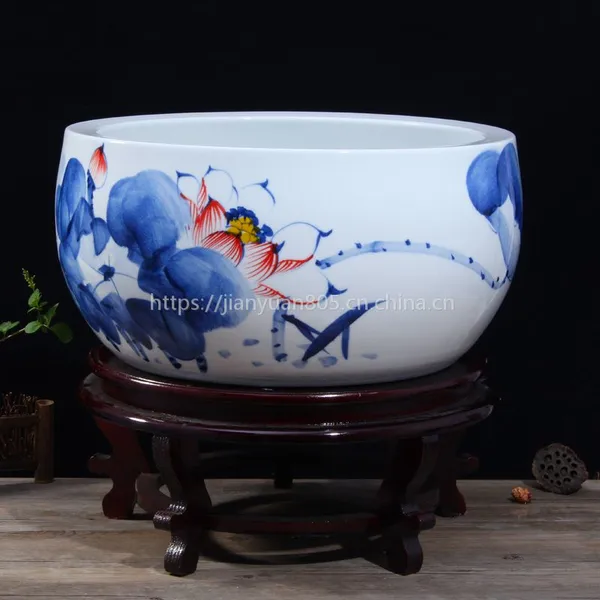 大号景德镇陶瓷鱼缸 乌龟缸金鱼缸水族箱养碗睡莲荷花盆客厅庭院
