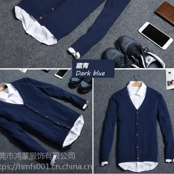 批发2018秋冬新款男装韩版V领修身毛衣开衫纯棉针织衫男潮线衫厂家服装批发