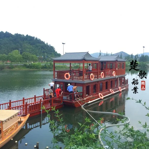 楚歌木船厂家出售14米大型双层画舫船景区电动观光游船餐饮服务类船