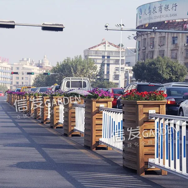 道路中间隔离带花箱花盆组合 防护栏 木纹铝合金