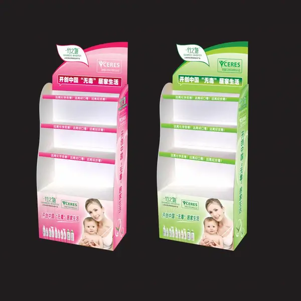 供应生产定制日化婴童用品PVC陈列架,纸尿裤湿纸巾落地架,奶瓶刷子展示架