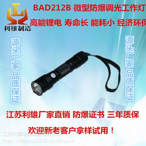 江苏利雄厂家直销BAD212B 微型防爆调光工作灯 led强光防水防摔电筒 可充电便携式手电筒