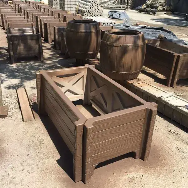烟台户外生态绿化带仿实木花箱,道路工程观赏性摆放水泥花箱花桶