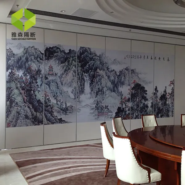 饭店酒楼包厢包间活动隔断隔墙中式画风 铝合金结构 牢固扎实