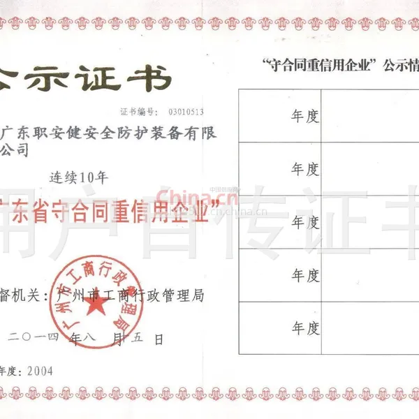 广东省守合同重信用企业