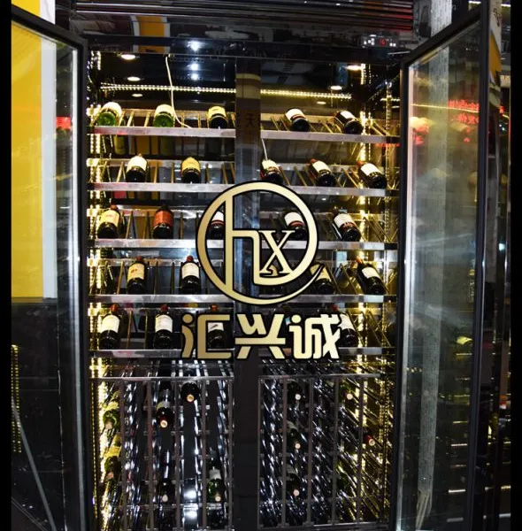 汇兴城钛金不锈钢酒柜定制 现代家居不锈钢酒柜加工