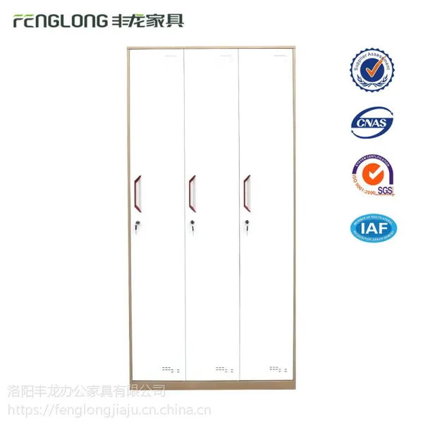 洛阳丰龙办公家具薄边三门更衣柜钢制员工柜铁皮柜宿舍浴室更衣柜储物柜厂家