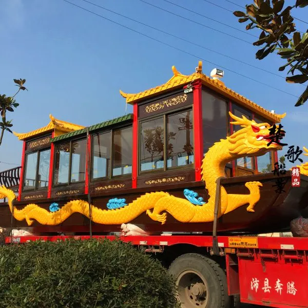 楚歌木船厂家销售广西玉林大型龙画舫船大型电动餐饮观光画舫客船