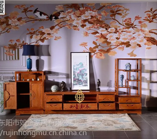 如金红木电视柜-缅甸花梨木电视柜-古典中式视听柜