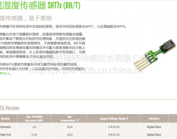 SHT71ʢ˼��Sensirion��׼�汾ʪ�ȴ�������3%RH