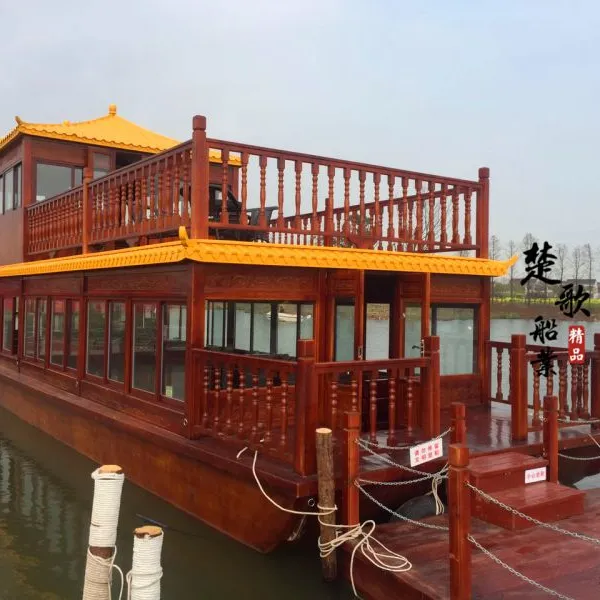 楚歌木船供应14米双层画舫木船 大型双层餐饮游船 水库电动观光客船