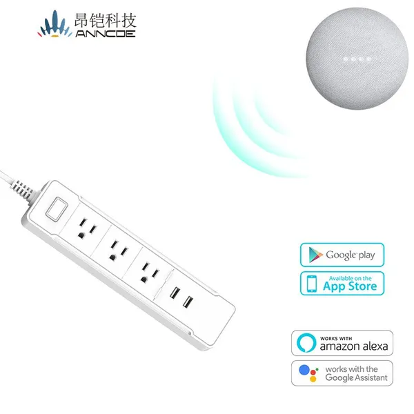 anncoe支持定制 亚马逊热销wifi智能插座 支持alexa语音智能家居插座C198排插美规