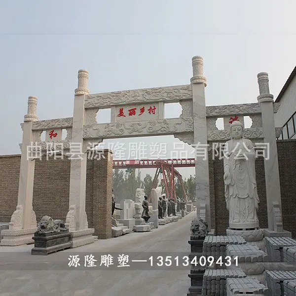 曲阳石雕牌楼 汉白玉石材牌坊雕刻 景区农村石牌坊