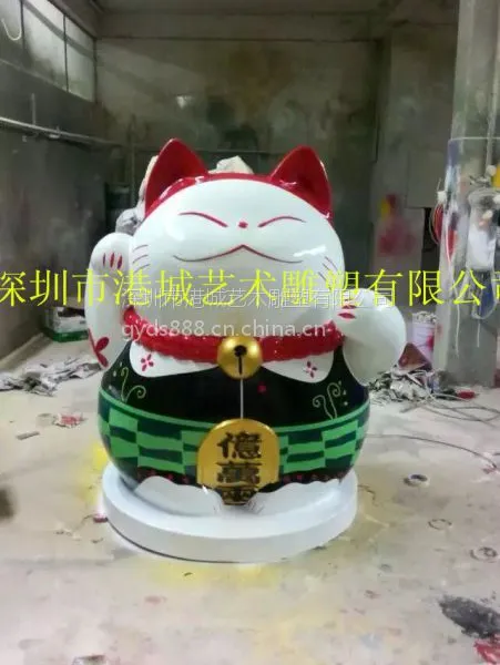 金店***猫雕塑 玻璃钢珠宝连锁店形象卡通小猫咪雕塑