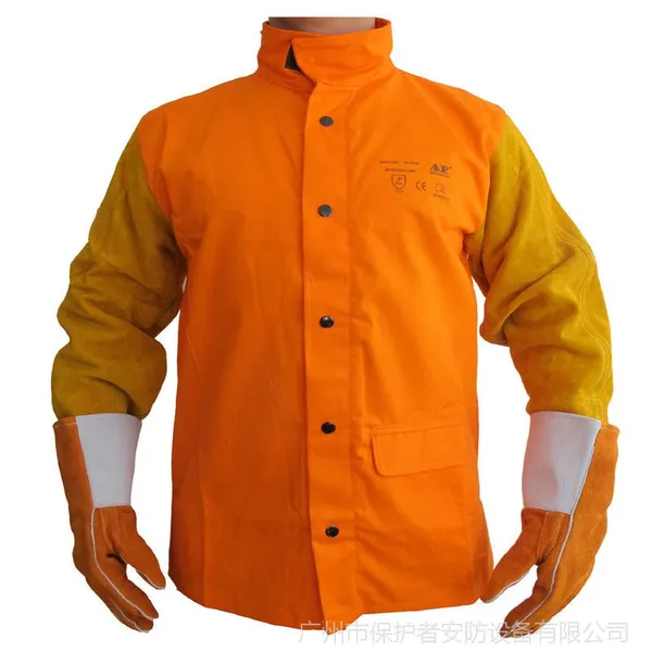 友盟AP-2630橙红色防火布配金黄色皮袖焊接服 专业焊接服