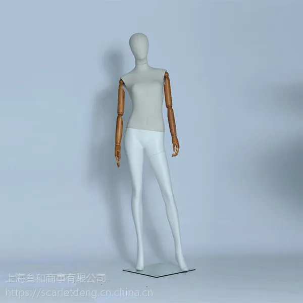 供应上海叁和品牌 全身人体陈列模特 时尚包布木手臂女成人模特 玻璃钢材质