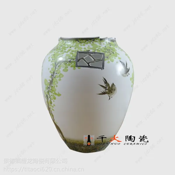 千火陶瓷 景德镇陶瓷花瓶厂家 手绘春绿田园花瓶