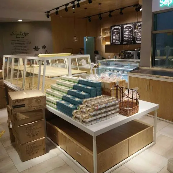 杭州面包展示柜厂家供应惠利组装实木面包蛋糕烘焙中岛柜