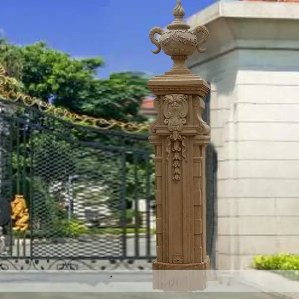 石雕门柱花岗岩别墅庭院大门口装饰实用欧式浮雕石柱子一对定做