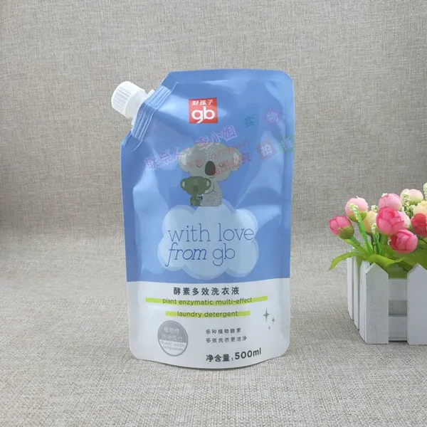 吸嘴袋定制印刷LOGO 500ml奶白PE洗衣液塑料袋 可折叠 自立陈列售卖