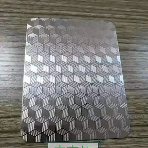 304立方体压花板 不锈钢蚀刻回形 压花小珠光 橱柜台面装饰不锈钢板 卫浴台面立方体不锈钢板定做
