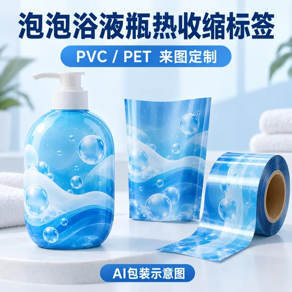 泡泡浴液瓶PVC/PET热收缩膜标签 彩印包装套标定制