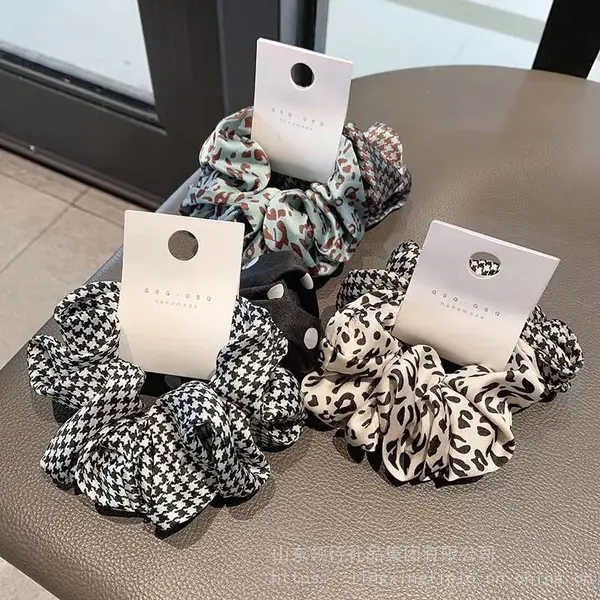成人秋冬韩版豹纹千鸟格印花大肠圈满印气质肥肠圈