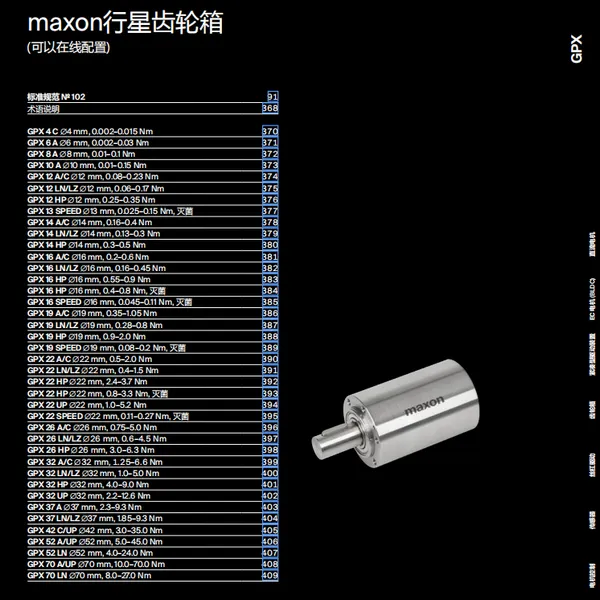 maxon行星齿轮箱 GP16A?16 mm优势供应全型号均可以询价瑞士原厂进口电机