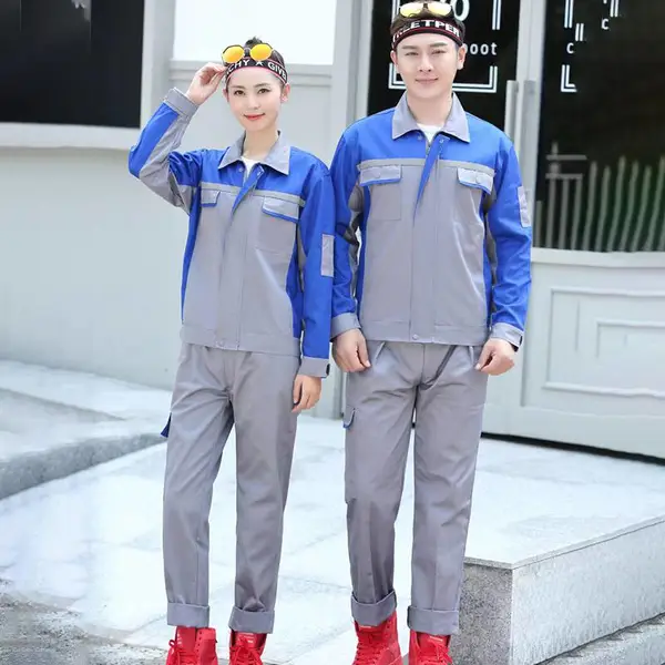 夏季涤棉吸汗排湿多色工作服套装 翻领工装男劳保服厂服