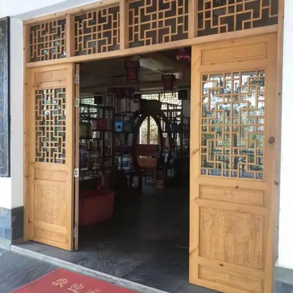 中式实木折叠门_中式推拉门_花格吊滑木门