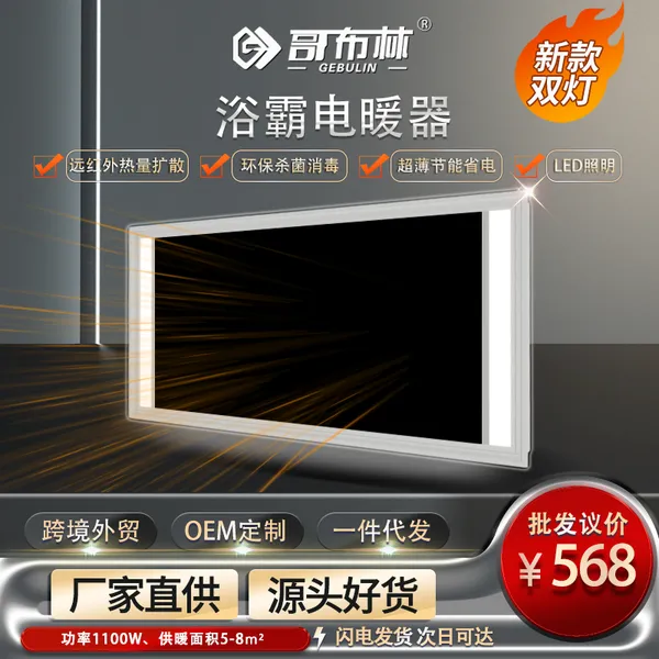 石墨烯超薄浴霸 远红外双灯 黑色面板 源头厂家 一件代发