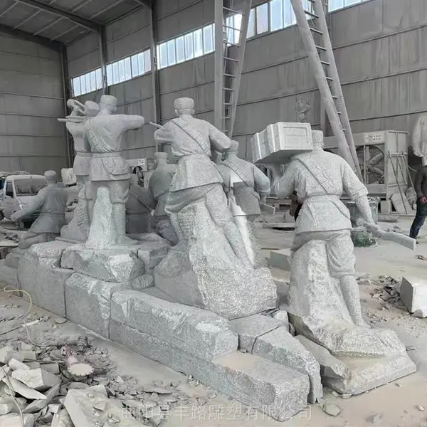 石雕人物雕塑浮雕花岗岩抗战胜利八路军雕塑校园广场大型群雕