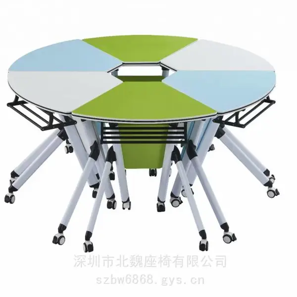教育机构折叠课桌 可拼接翻板桌 移动条桌智慧教室六边形折叠桌