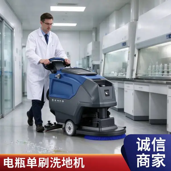 大犀手推式洗地机 支持定制 商超学校食品车间电瓶式洗地吸干机 地面清洗