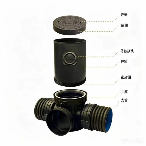 塑料PP大体高波耐用环保循环结实施工方便经济性价比新能源塑料检查井配件等