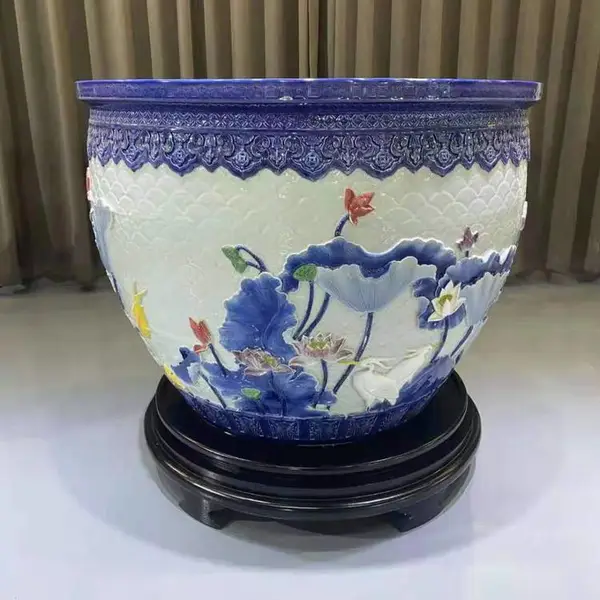 建源陶瓷纯手工青花瓷大缸 书法字画图案 一米二古典鱼缸