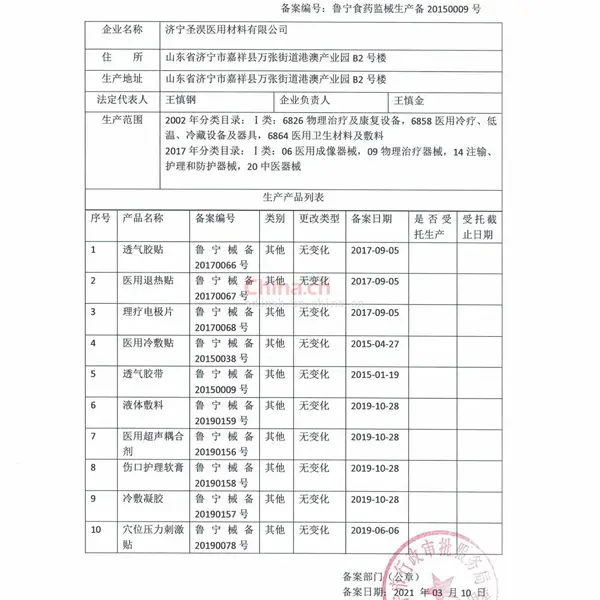 第一类医疗器械生产备案凭证