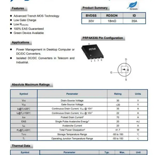 Fet东沅 FKBA3002 单N沟道MOSFET 可提供技术支持