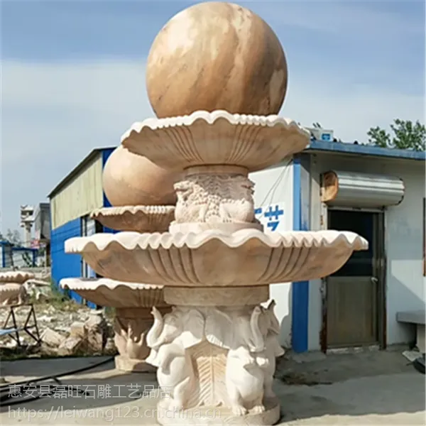 石雕动物喷泉 大象雕刻庭院别墅招财流水摆件办公室晚霞红风水球