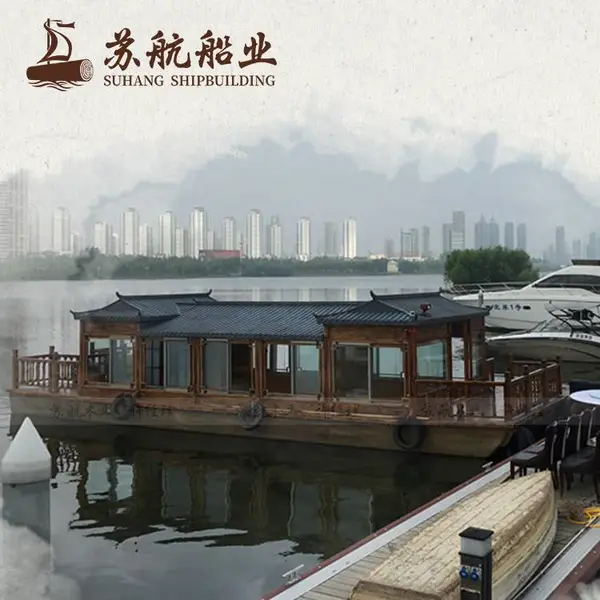 现货销售双层画舫船 大型画舫木船 玻璃钢画舫船