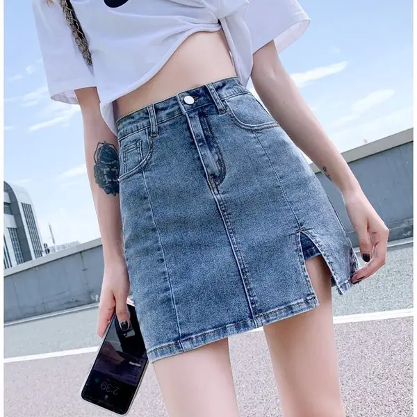 增城牛仔城便宜牛仔半身裙短裙清货杂款尾货女装短裙破洞高腰牛仔裙便宜处理