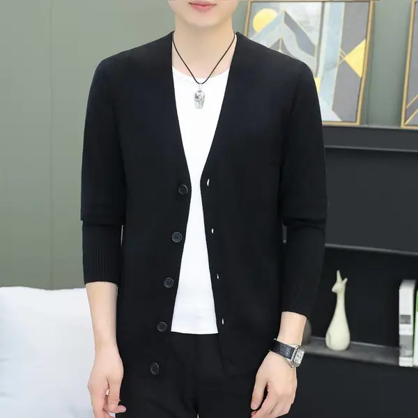 新款男士针织衫 男装开衫时尚潮流 青年休闲针织毛衣批发 一件代发